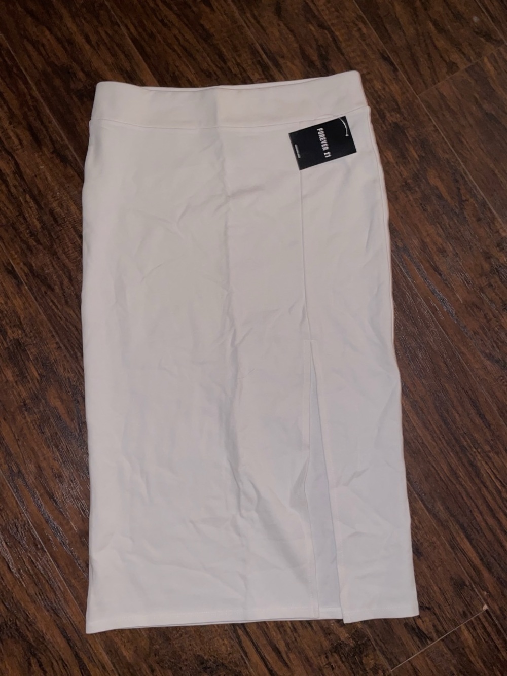 Forever 21 Cream Midi Pencil Skirt with Front Slit